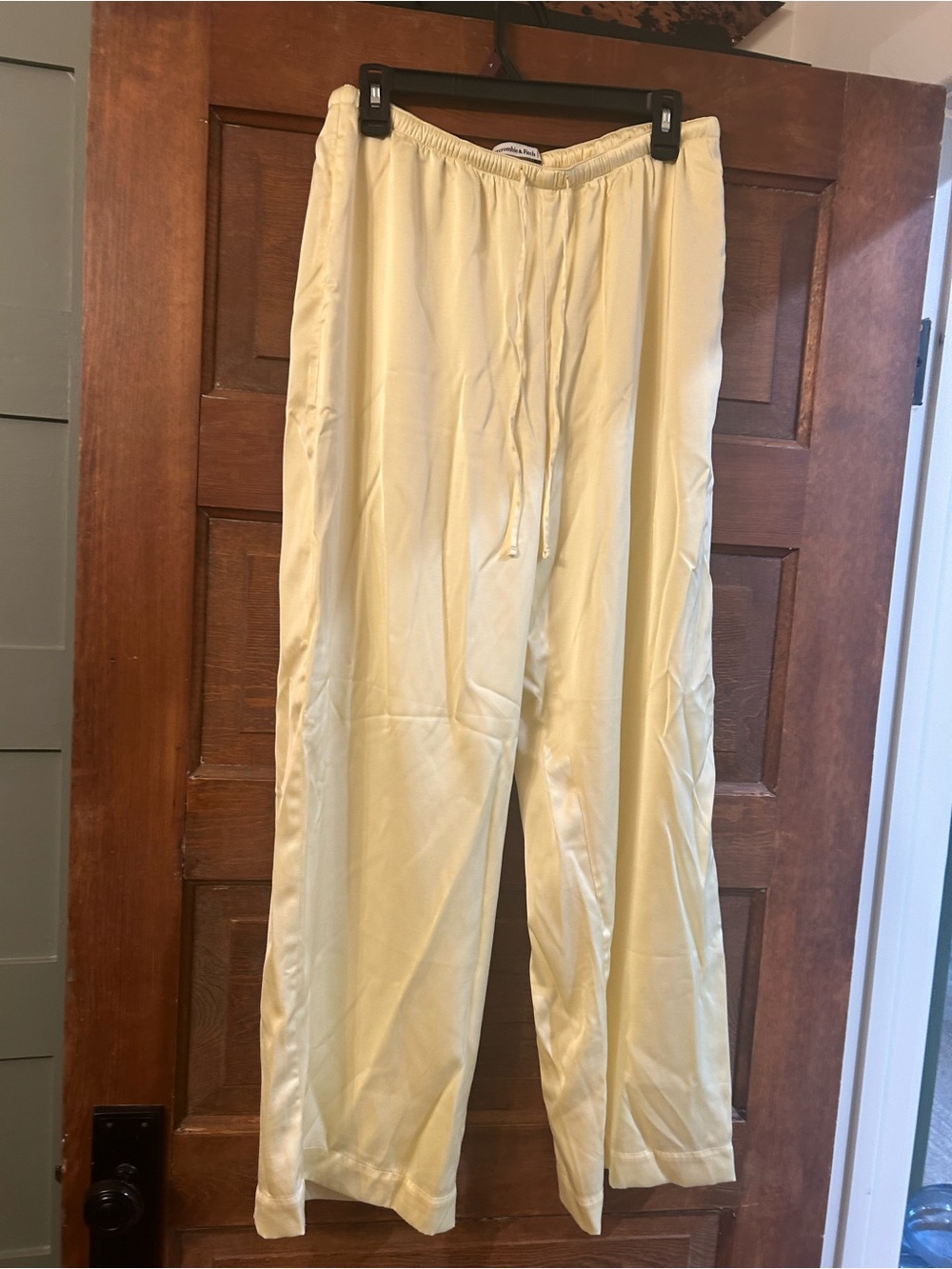 Abercrombie & Fitch Satin Drawstring Pants in Pale Yellow
